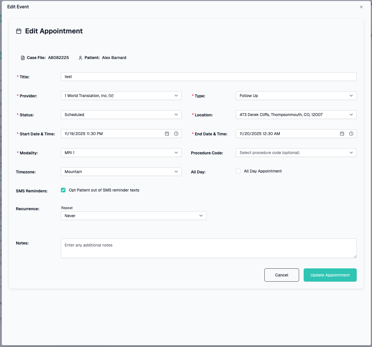 Edit Appointment Form