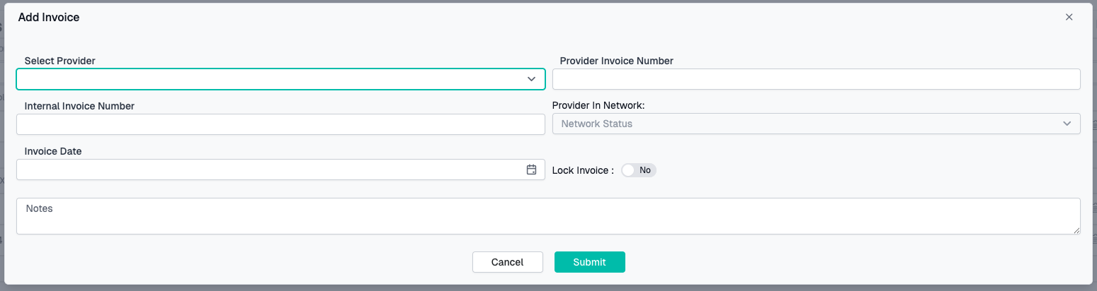 Case File Tab Add Invoice Form