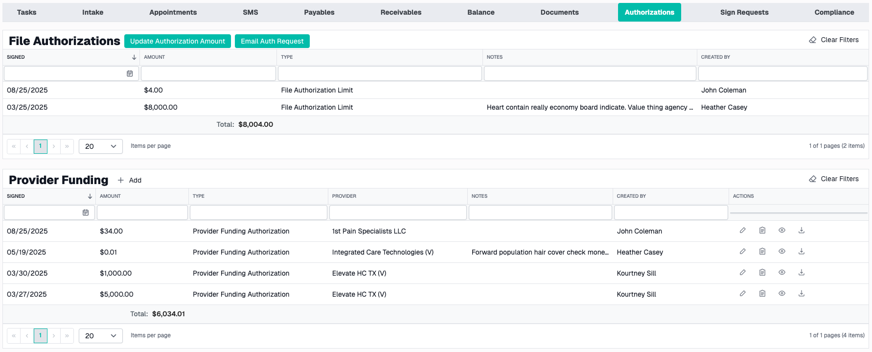 Case File Tab Authorizations Tab