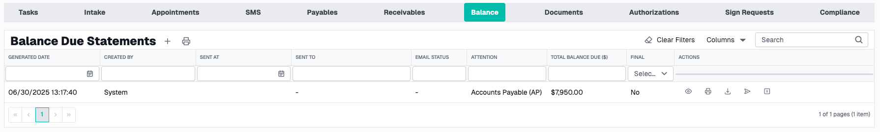Case File Tab Balance Tab