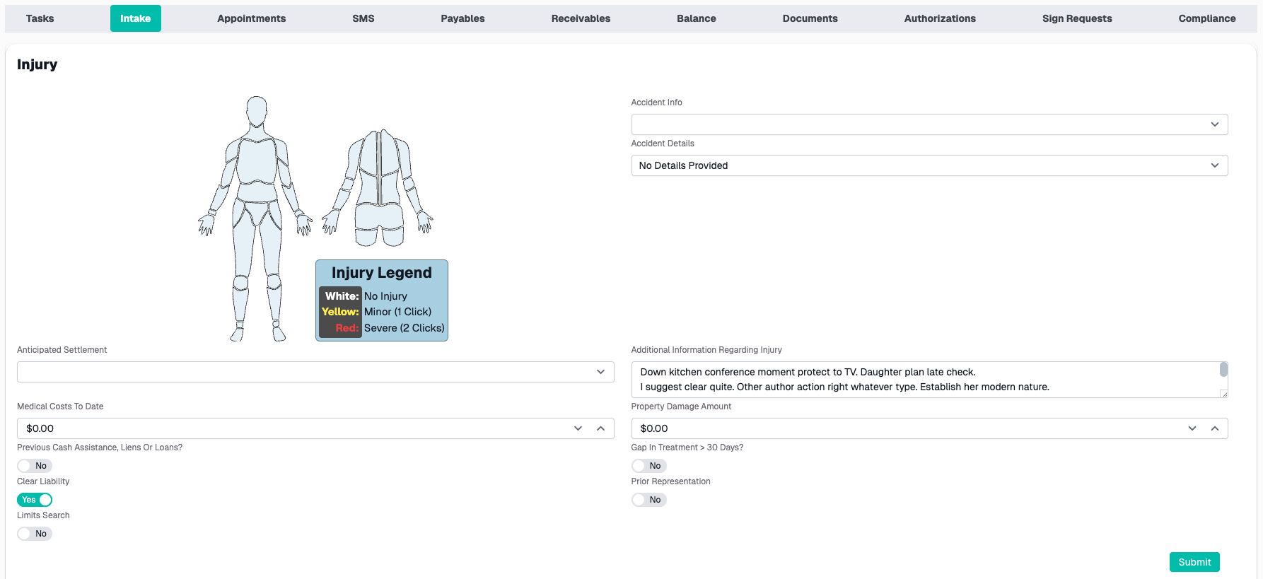 Case File Tab Injuries