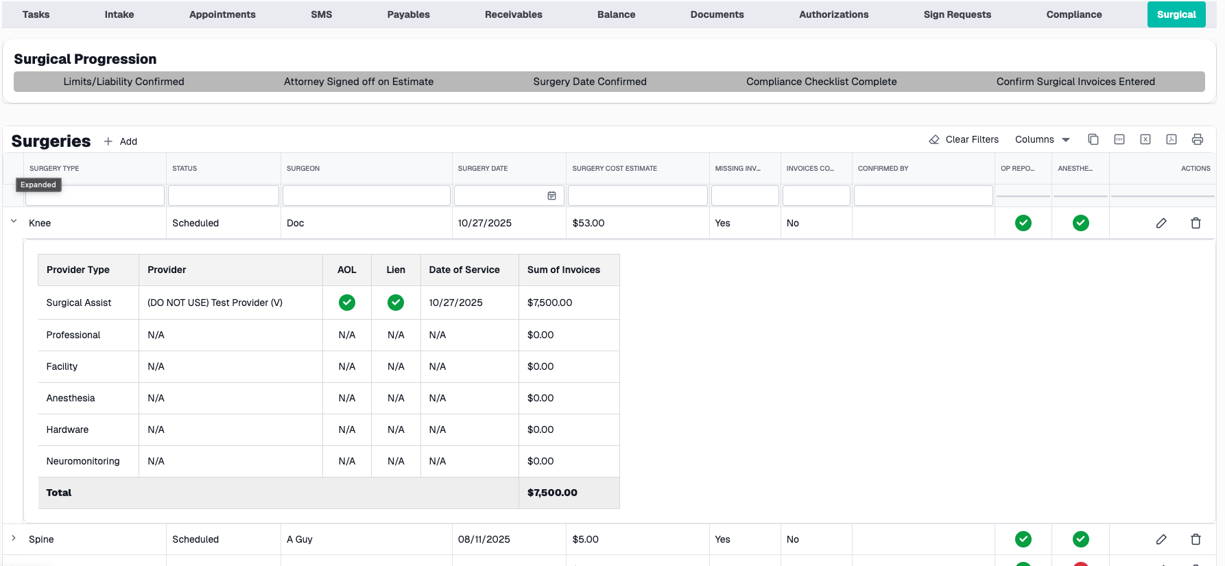 Case File Tab Surgical Tab - Expanded