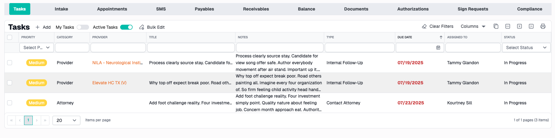 Case File Tab Tasks Tab