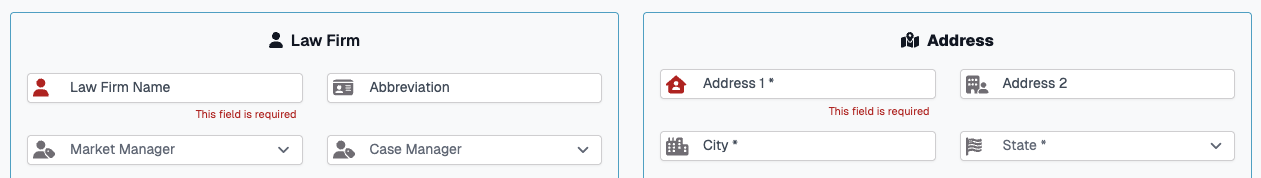 Law Firm Form Field Validation Errors