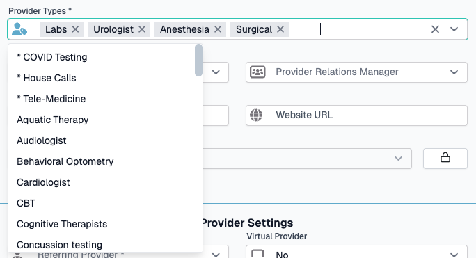 Providers Form Provider Types