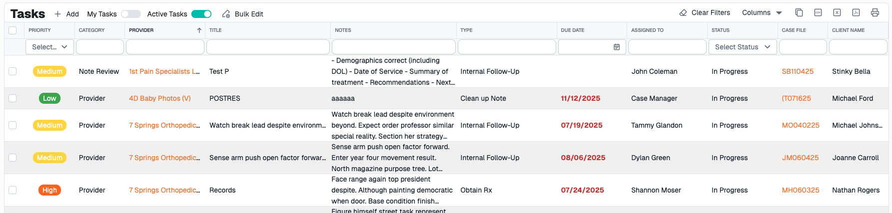 Tasks Grid Priorities